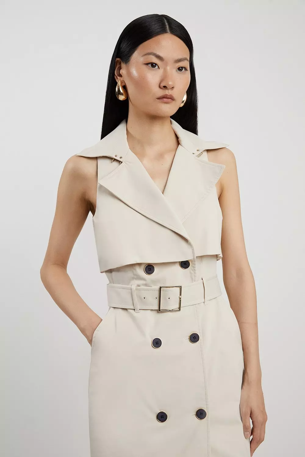KarenMillen/ストライプトリム クレープ織り シャツドレス KarenMillen/ストライプトリム クレープ織り シャツドレス